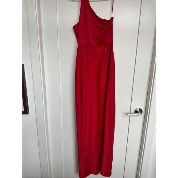 NWT Anthropologie BHLDN Dylan One-Shoulder Satin Side-Slit Gown in Red, Size 12 - Picture 7 of 13